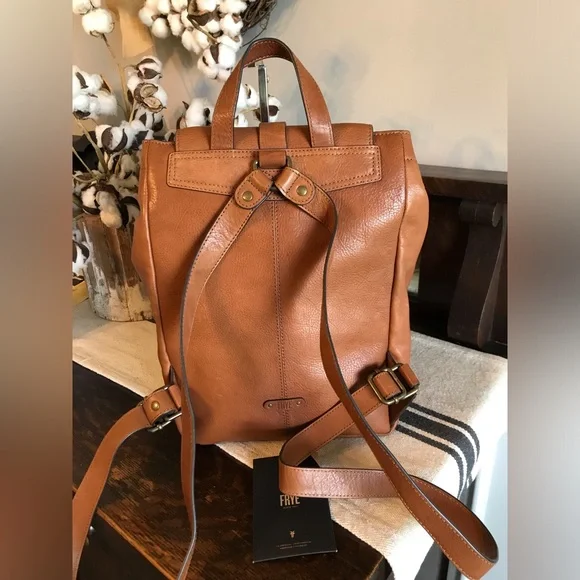 Frye Leather Kayla Knotted Backpack Cognac Nutmeg Brown Retail $458 - Picture 2 of 15
